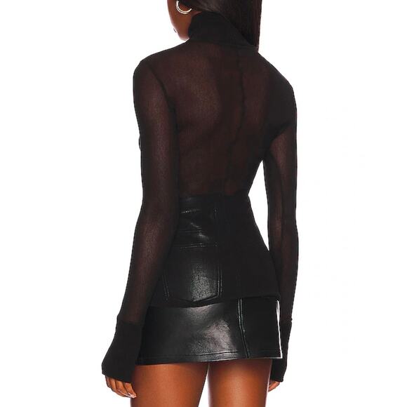 ENZA COSTA Mesh Cuffed Turtleneck Top Womens Medium Black Layering Minimal NEW - Picture 2 of 16